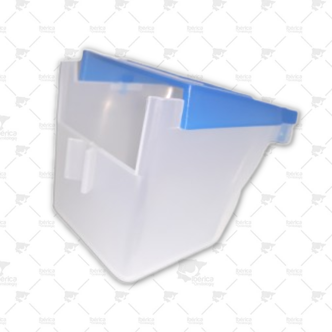 Comedero INDIVIDUAL con pestaña y tapa azul para pájaros, Moldes Ave. Calidad y diseño innovador. ibericadeornitologia