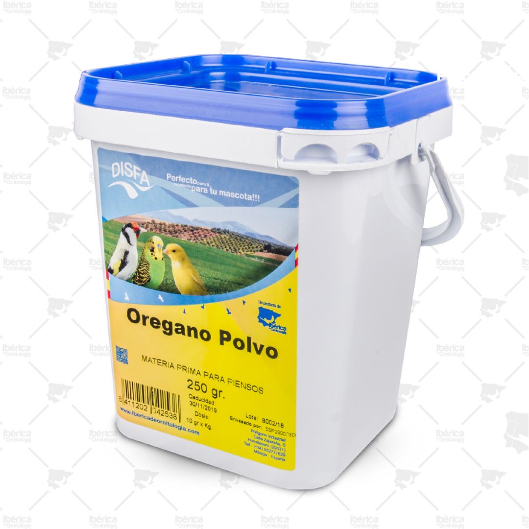 Orégano en Polvo para pájaros (Ornilfe) 250 gr: combate y previene infecciones por coccidiosis y hongos intestinales en aves. ibericadeornitologia
