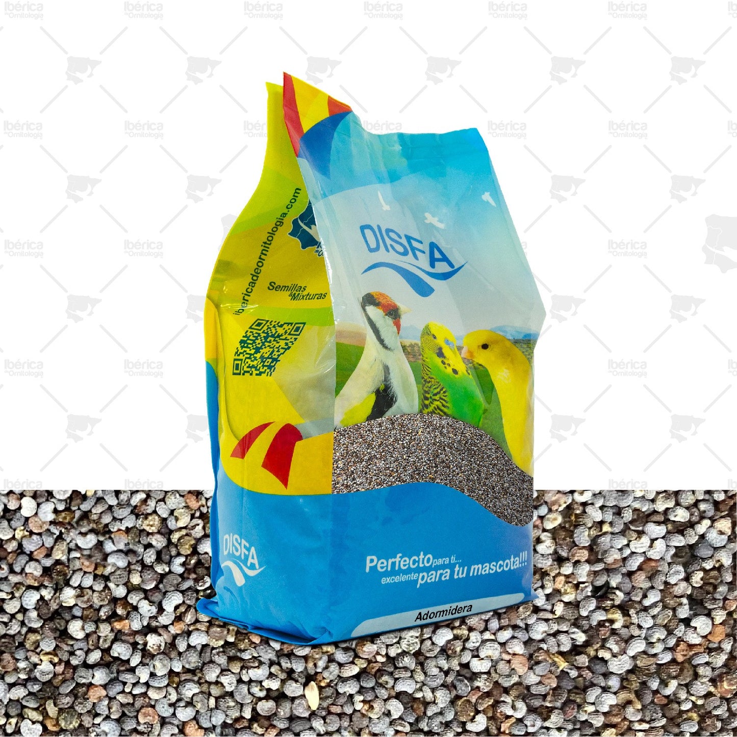 Adormidera para pájaros (Disfa). Semillas de amapola azul con propiedades tranquilizantes, ideal para calmar a las aves. ibericadeornitologia