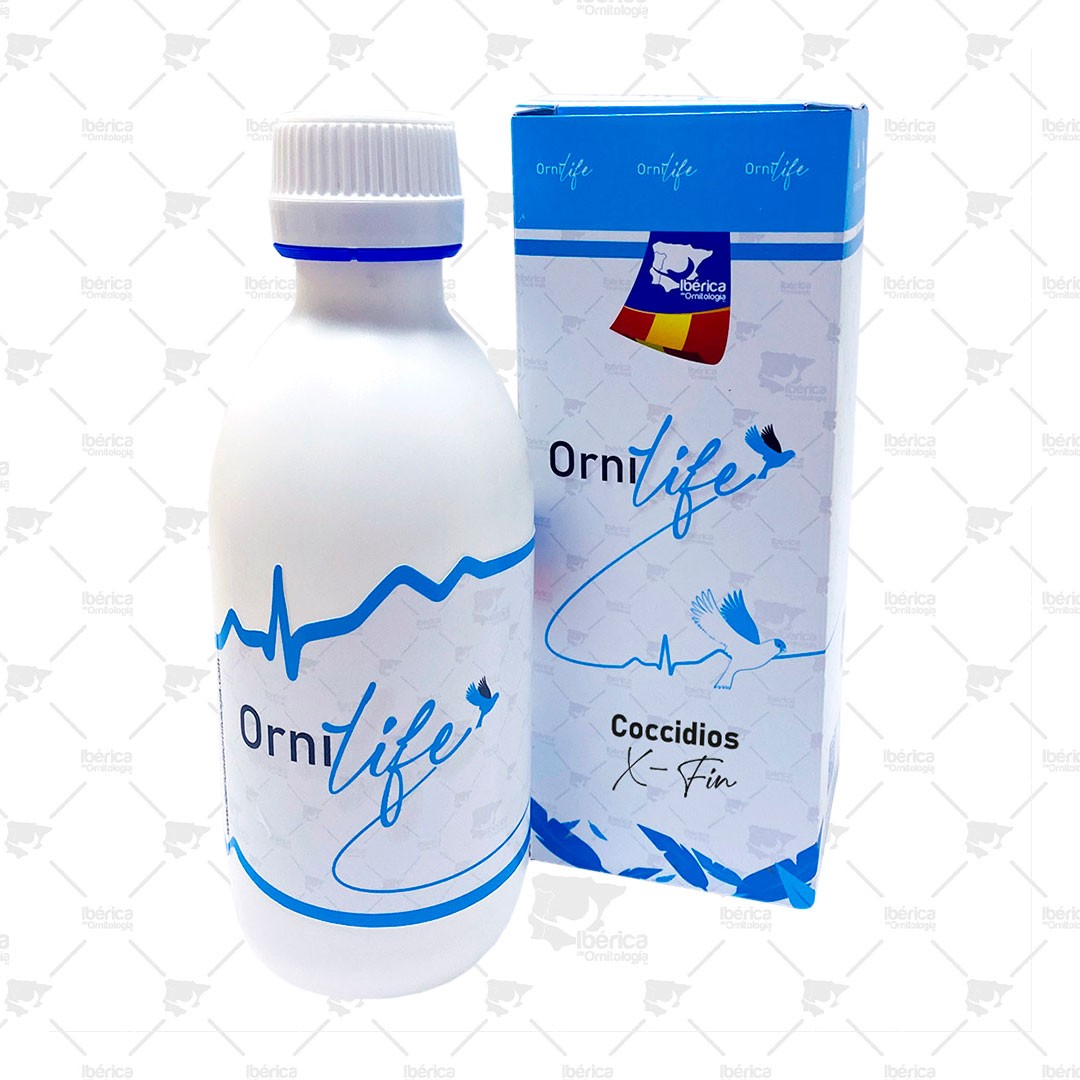 Anti Coccidios para pájaros X -Fin (Ornilife): Previene y combate patologías como la cándida, salmonella o E. Coli en aves. ibericadeornitologia