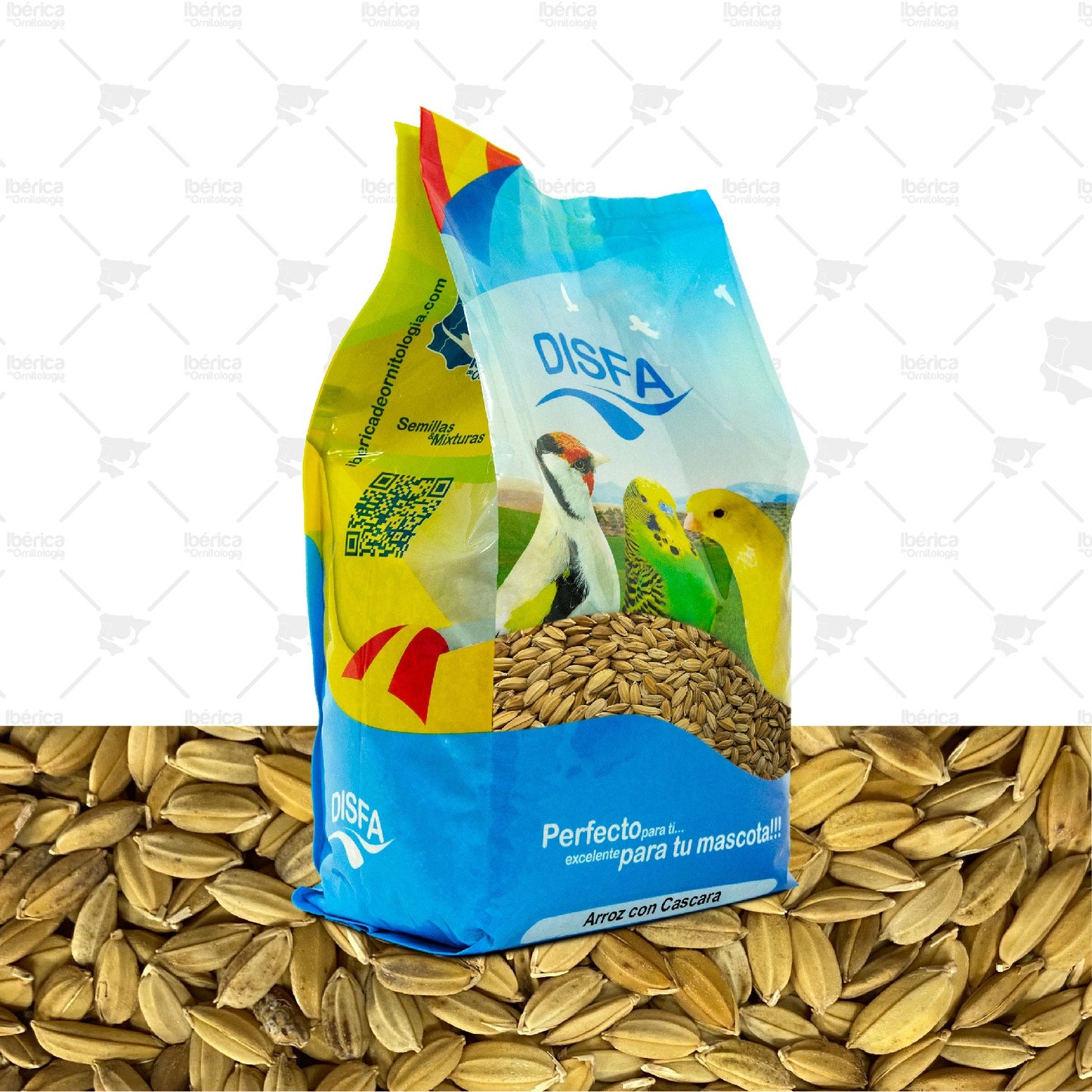 Arroz con cáscara (Disfa), semillas complementarias de cereal de arroz de alta categoría rico en nutrientes y vitaminas. ibericadeornitologia
