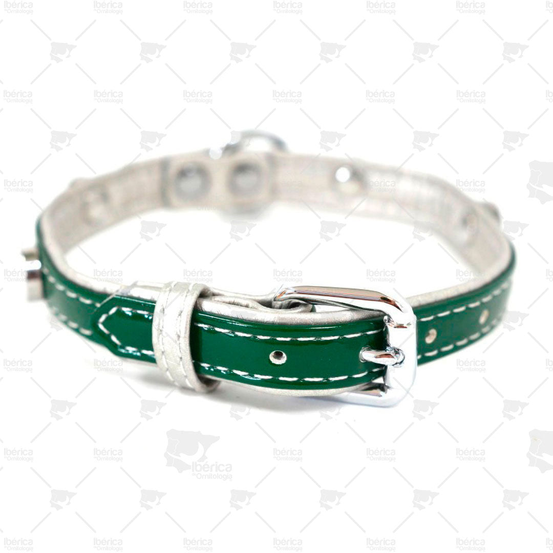 Collar para perros de piel y charol en verde (1.5 X 35 cm) ibericadeornitologia