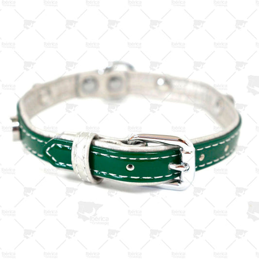 Collar para perros de piel y charol en verde (1.5 X 40 cm) ibericadeornitologia