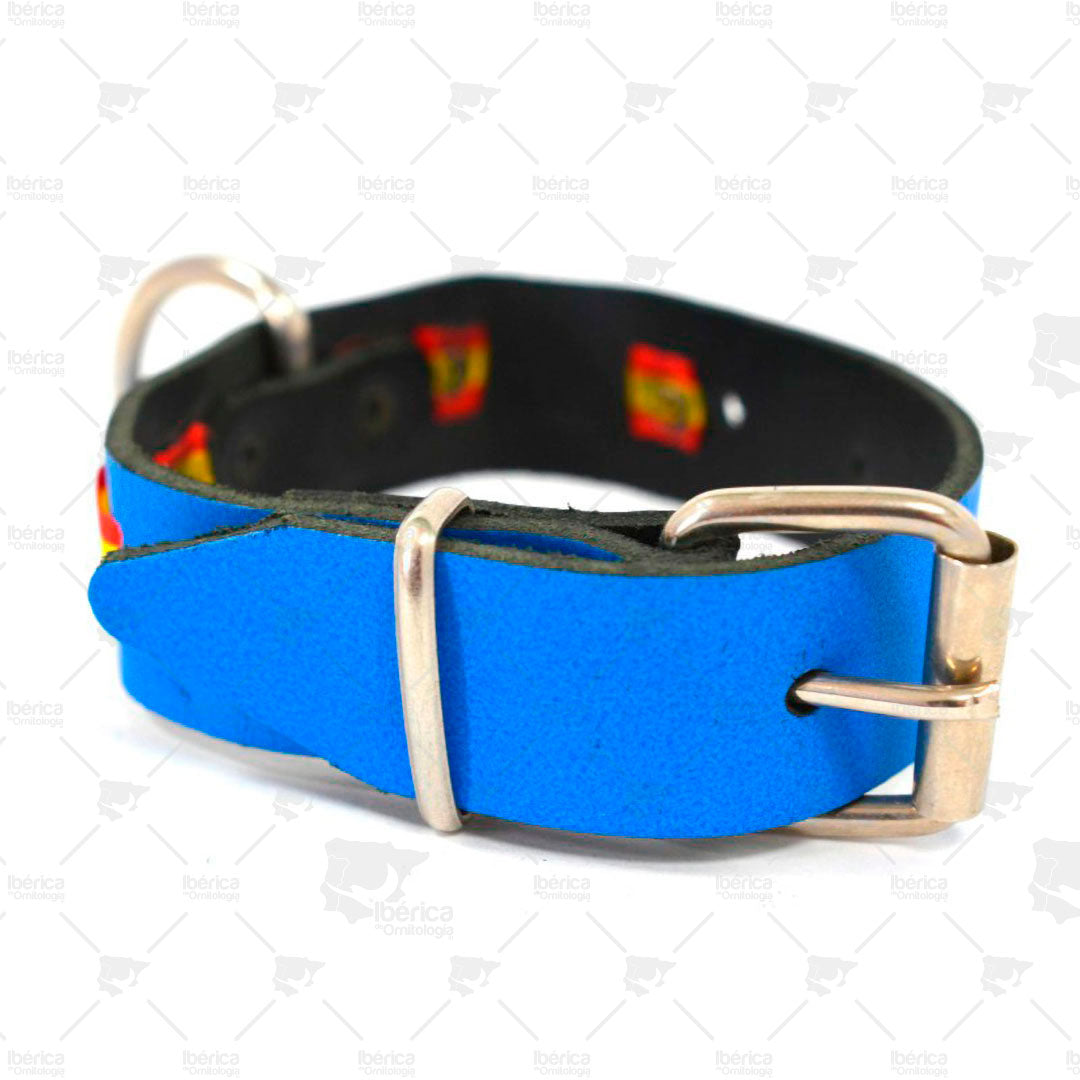 Collar para perros en piel con la bandera de España o Andalucía 30mm ibericadeornitologia