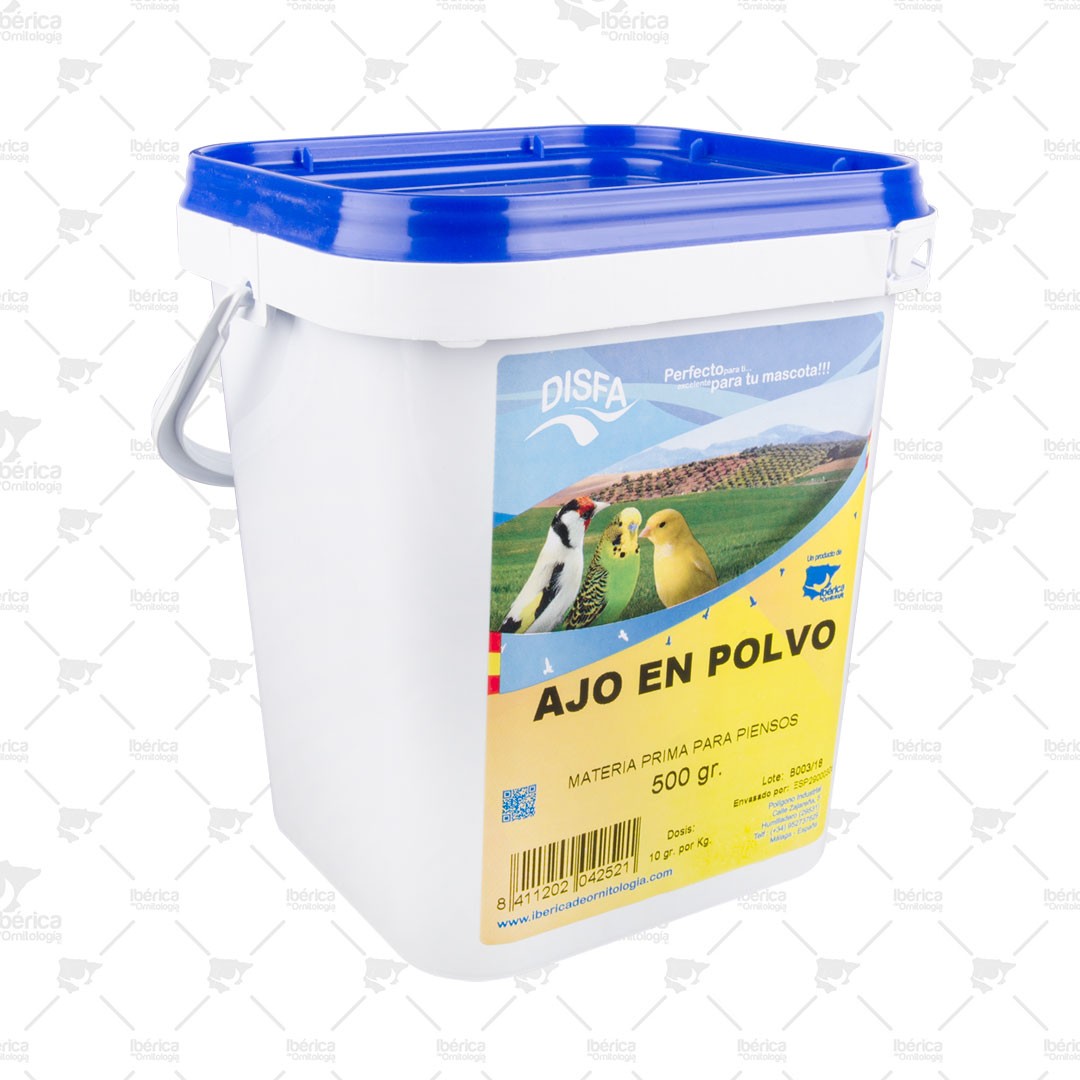 Ajo en Polvo para pájaros (Disfa) 500 gr : Antibiótico natural para aves. ibericadeornitologia